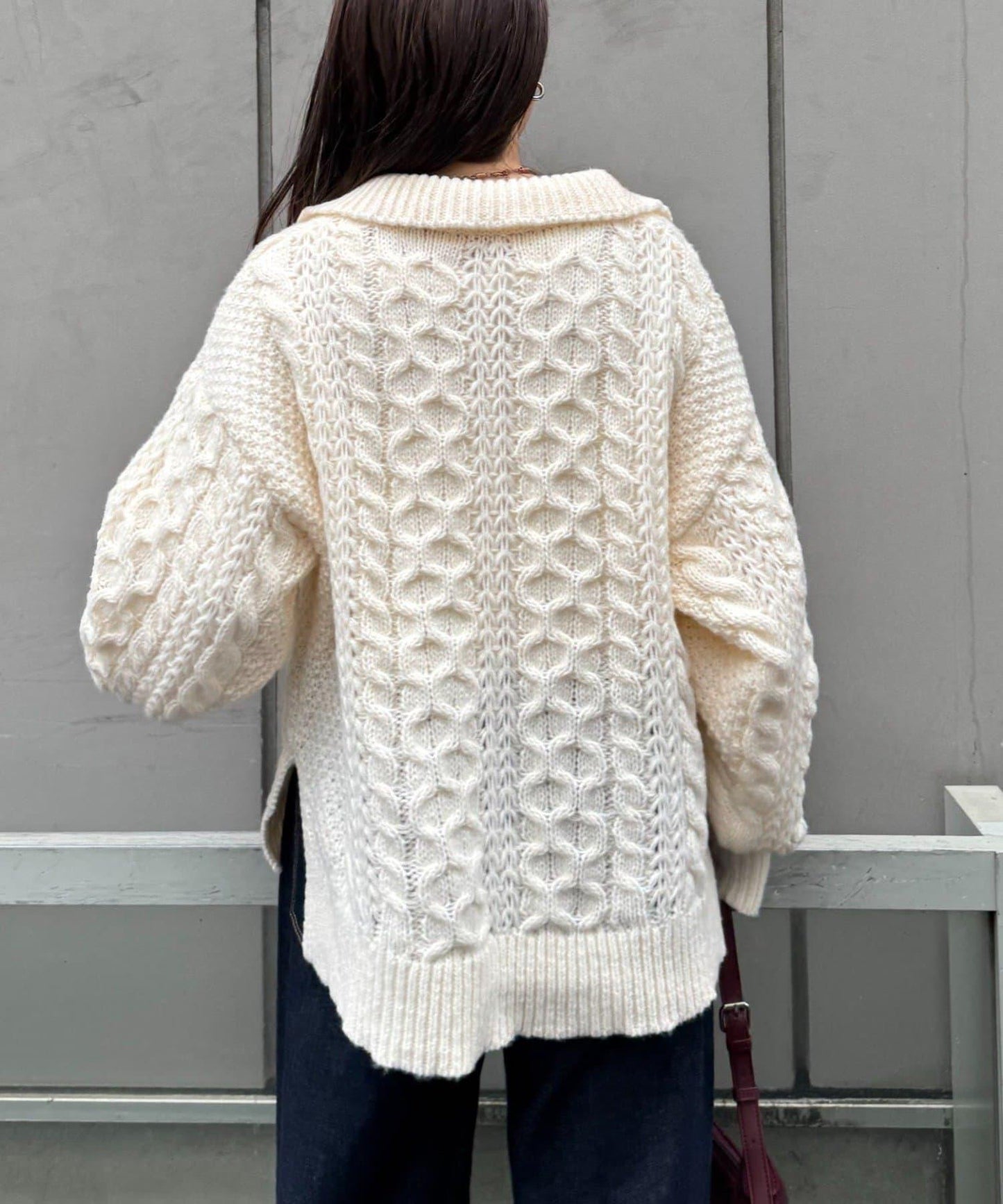 翻領針織麻花毛衣