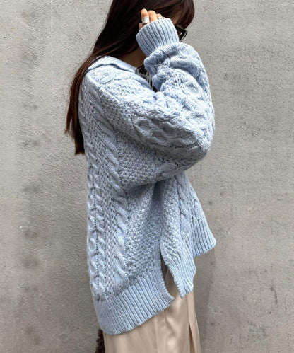 翻領針織麻花毛衣