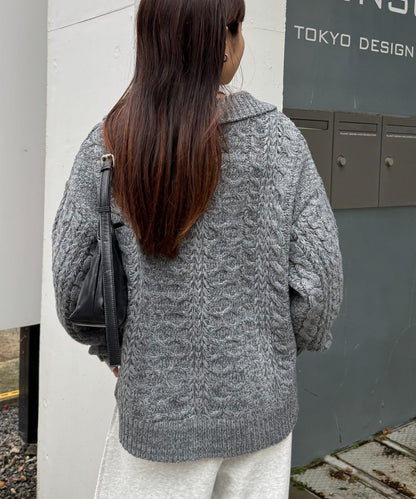 翻領針織麻花毛衣