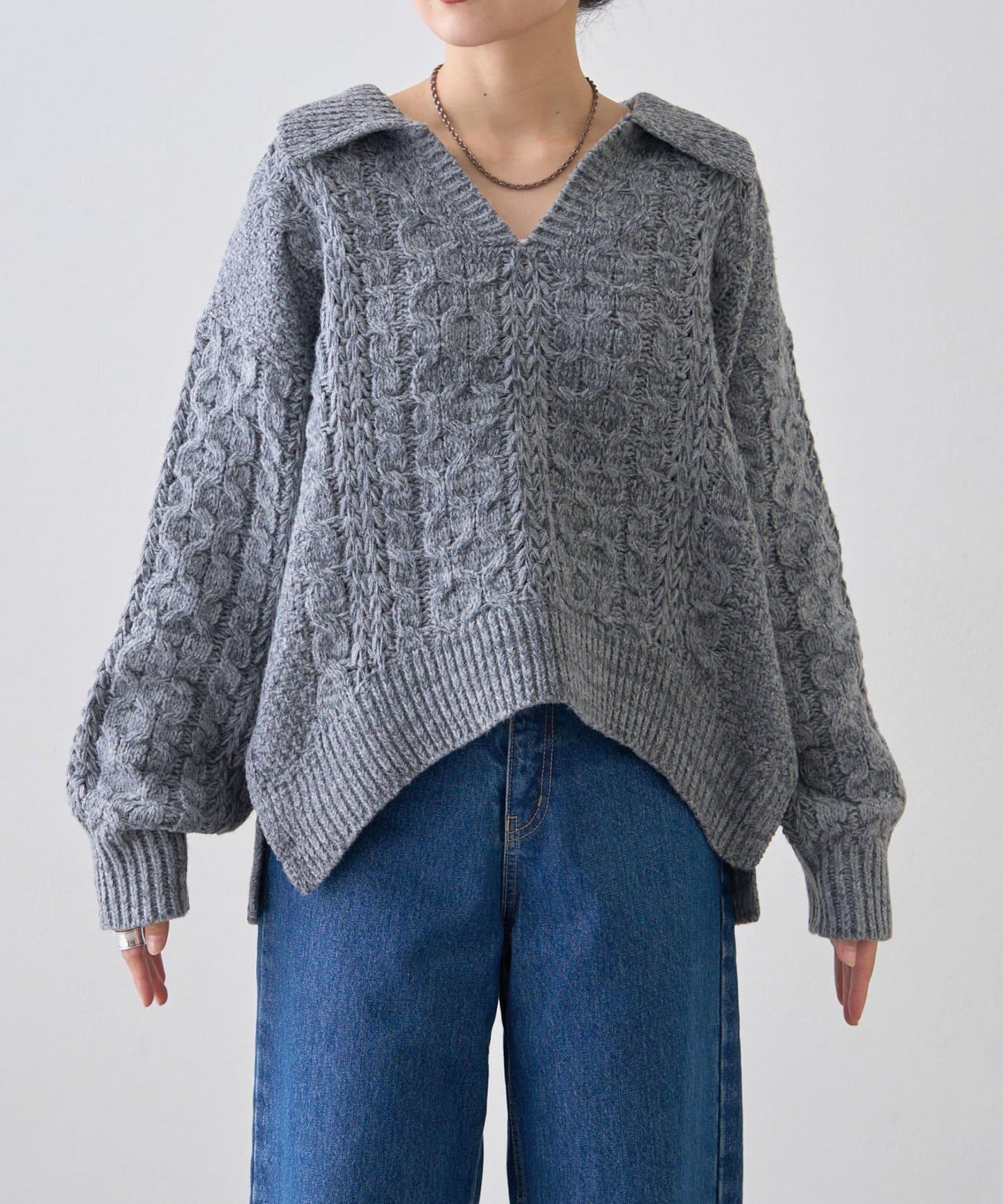 翻領針織麻花毛衣