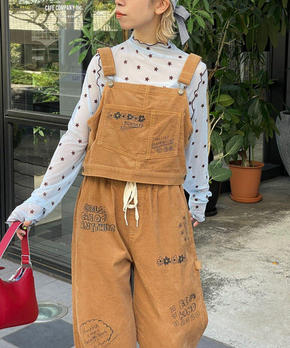 【HELLO.SANFRANCISCO/ハローサンフランシスコ】多穿法塗鴉燈芯絨拼色縫線揹帶褲