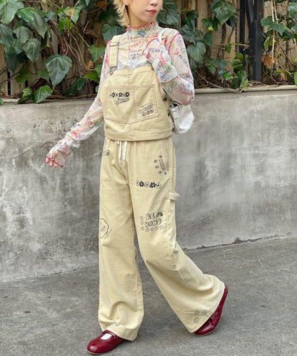 【HELLO.SANFRANCISCO/ハローサンフランシスコ】多穿法塗鴉燈芯絨拼色縫線揹帶褲