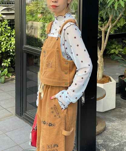 【HELLO.SANFRANCISCO/ハローサンフランシスコ】多穿法塗鴉燈芯絨拼色縫線揹帶褲