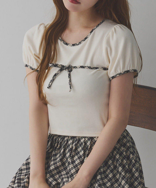 【one after another】拼色蝴蝶結T恤