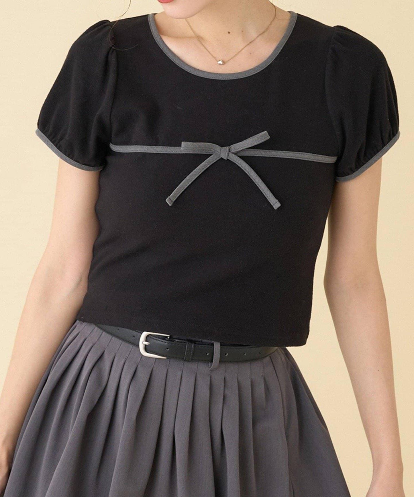 【one after another】拼色蝴蝶結T恤