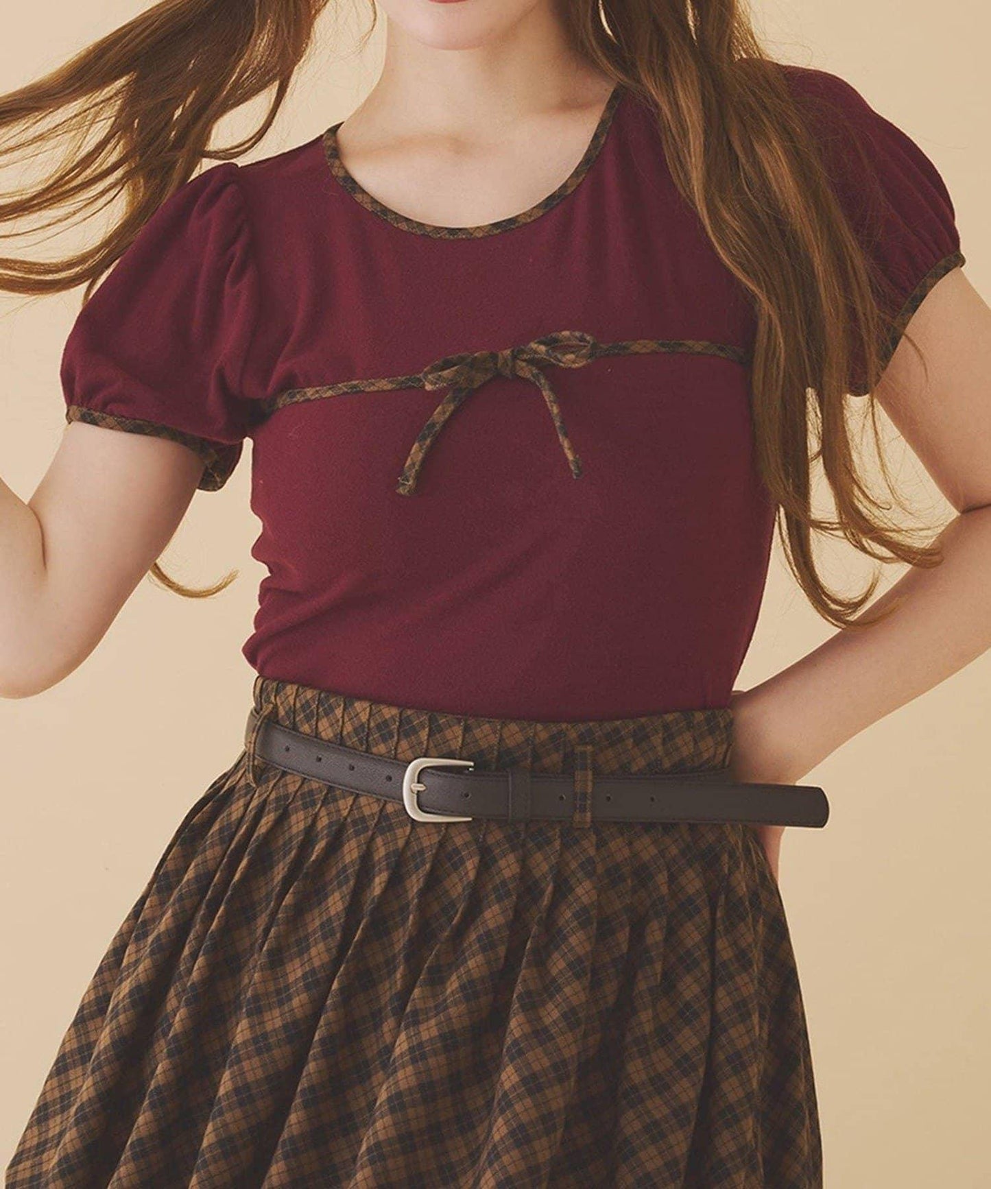 【one after another】拼色蝴蝶結T恤