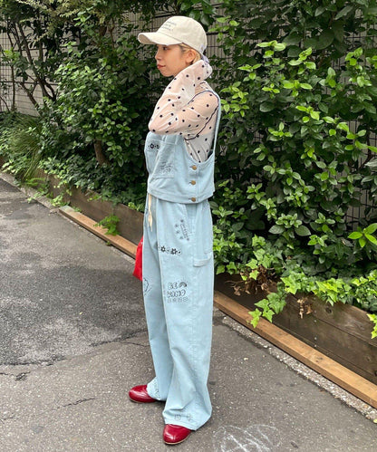 【HELLO.SANFRANCISCO/ハローサンフランシスコ】多穿法塗鴉燈芯絨拼色縫線揹帶褲