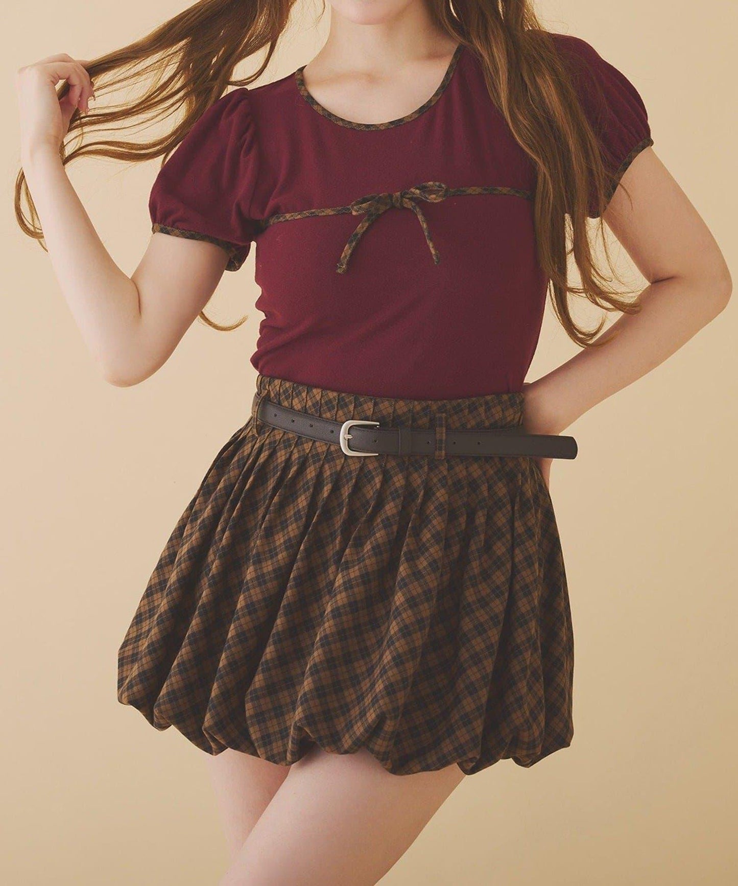 【one after another】拼色蝴蝶結T恤