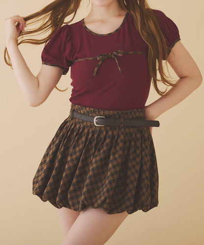 【one after another】拼色蝴蝶結T恤