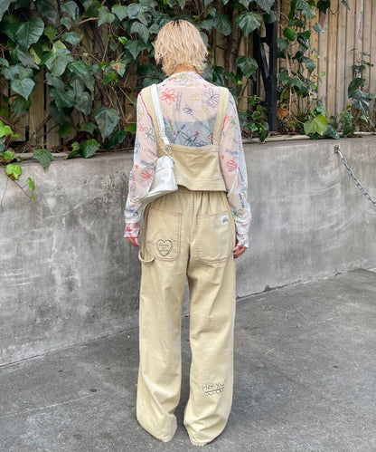 【HELLO.SANFRANCISCO/ハローサンフランシスコ】多穿法塗鴉燈芯絨拼色縫線揹帶褲