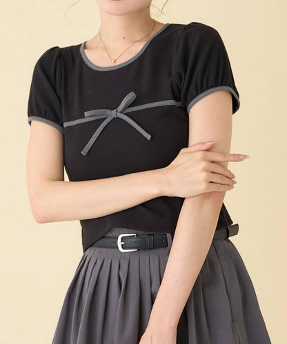 【one after another】拼色蝴蝶結T恤