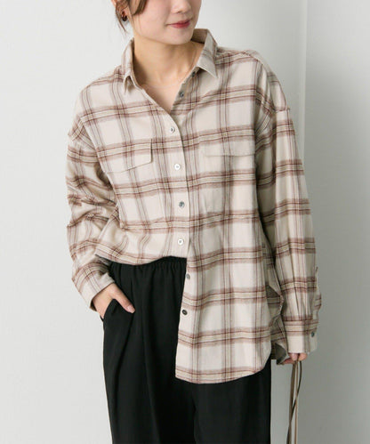 雙口袋磨毛格子襯衫