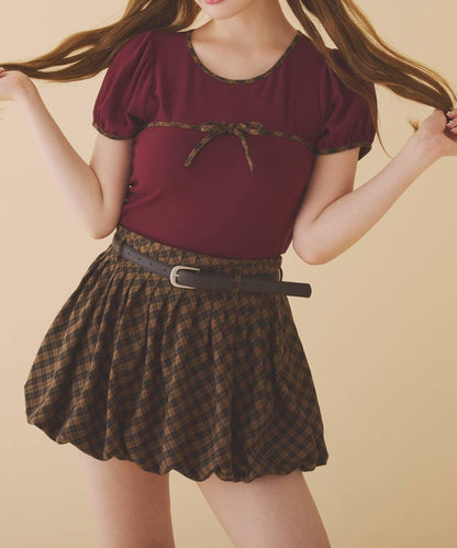 【one after another】拼色蝴蝶結T恤