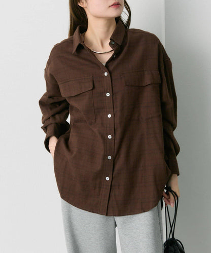 雙口袋磨毛格子襯衫