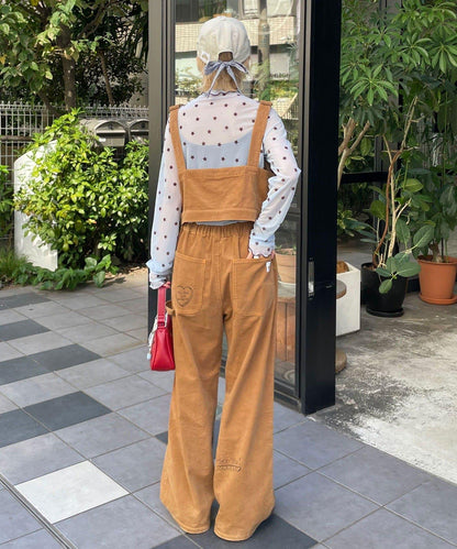 【HELLO.SANFRANCISCO/ハローサンフランシスコ】多穿法塗鴉燈芯絨拼色縫線揹帶褲