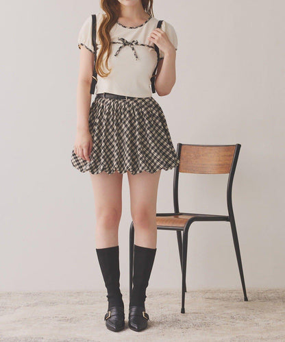 【one after another】拼色蝴蝶結T恤