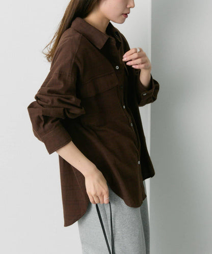 雙口袋磨毛格子襯衫