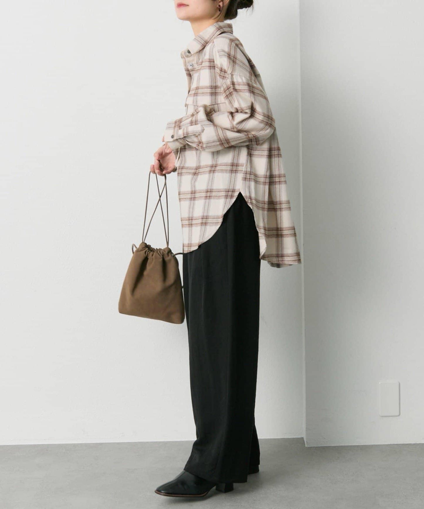 雙口袋磨毛格子襯衫