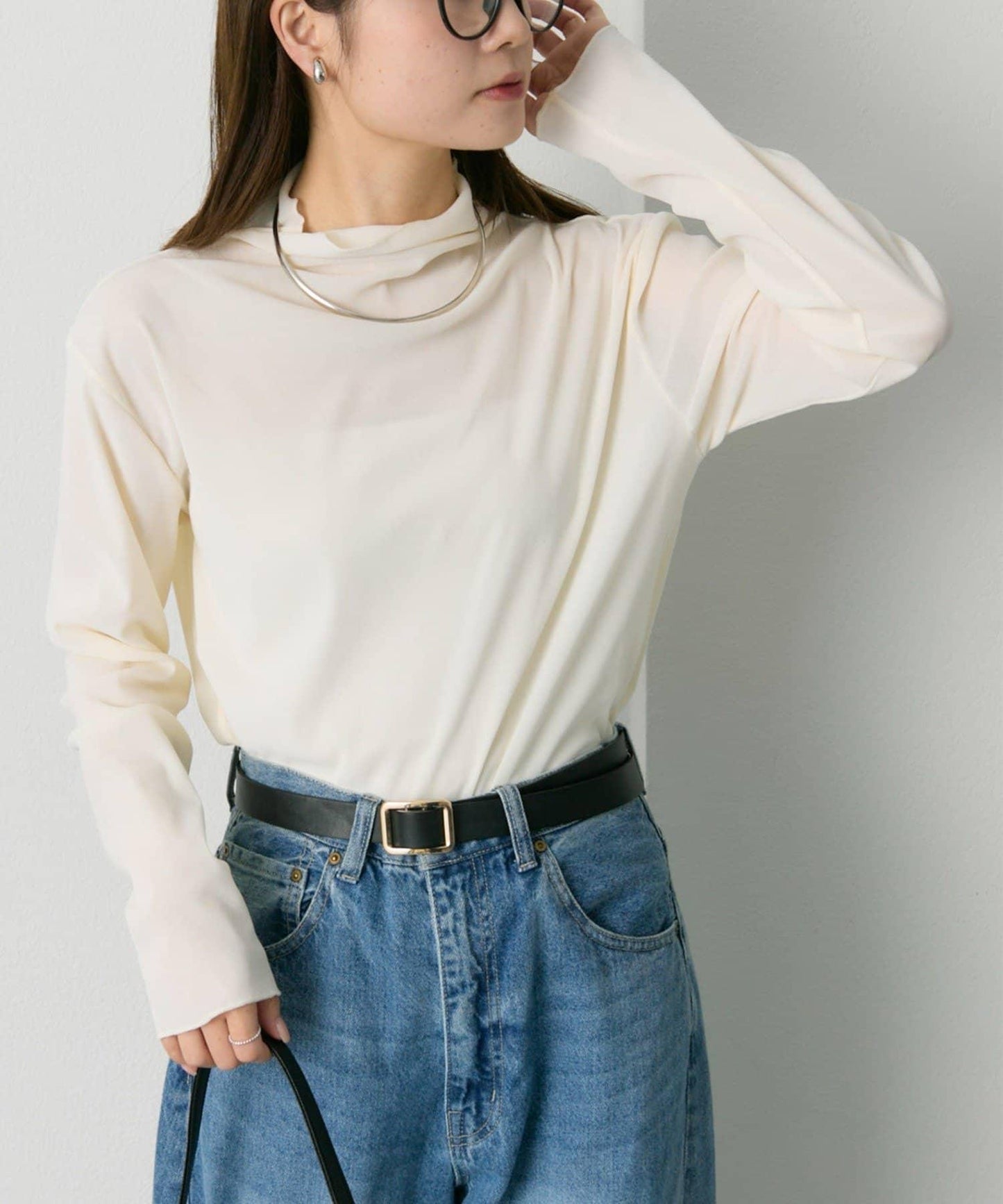 【/復刻】尼龍網紗天鵝絨高領上衣