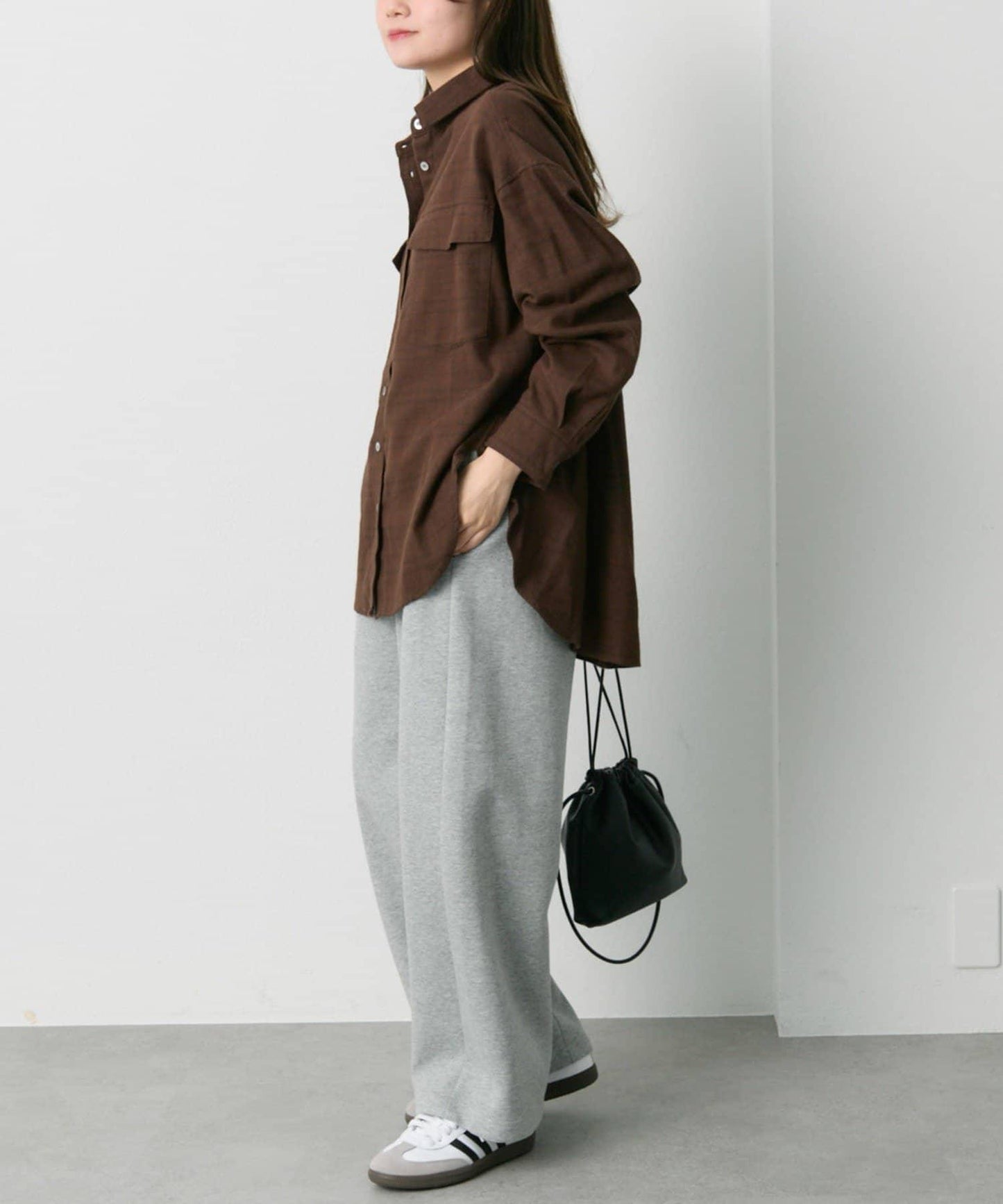 雙口袋磨毛格子襯衫