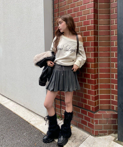 剪裁氣球袖迷你裙褲