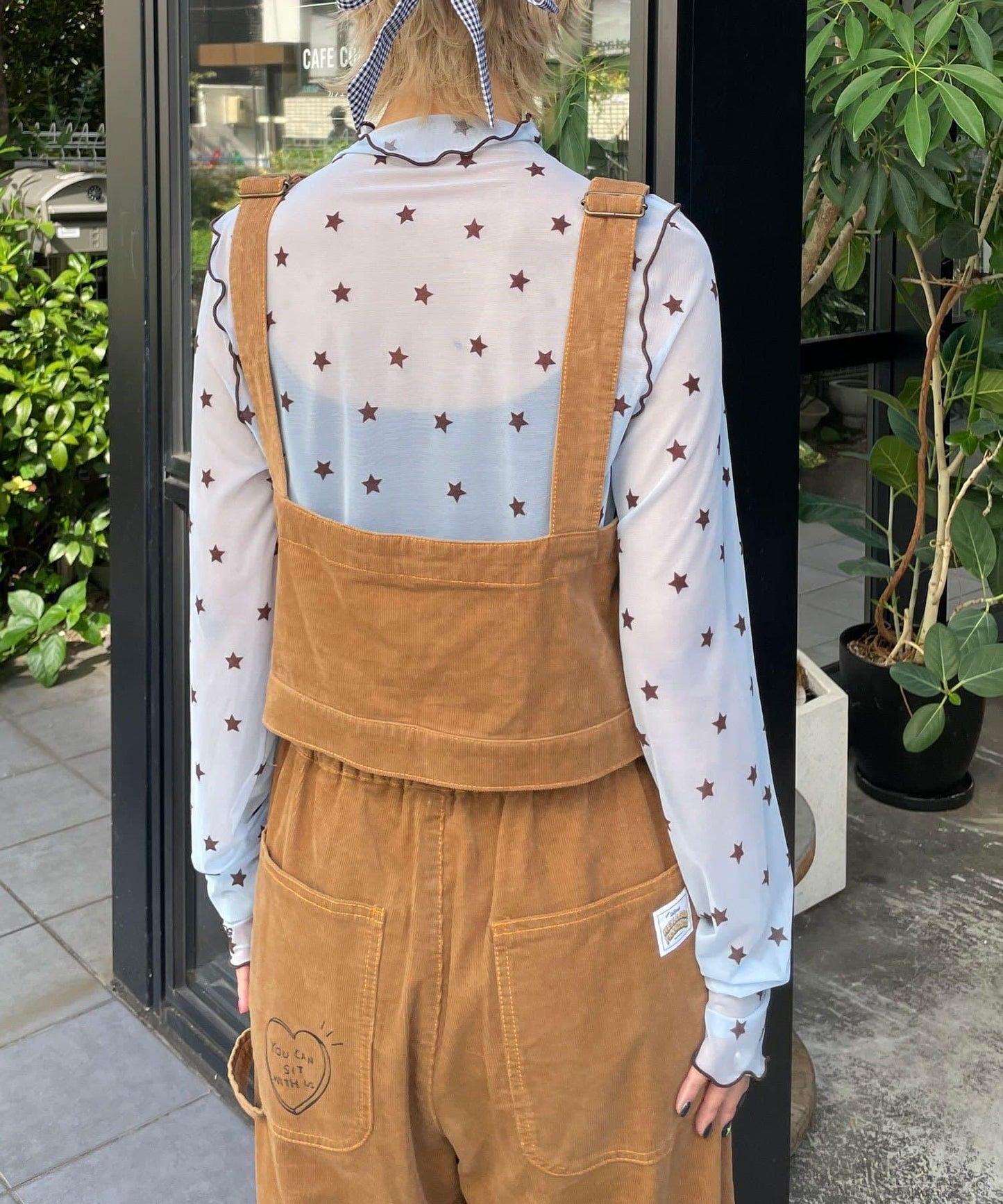 【HELLO.SANFRANCISCO/ハローサンフランシスコ】多穿法塗鴉燈芯絨拼色縫線揹帶褲