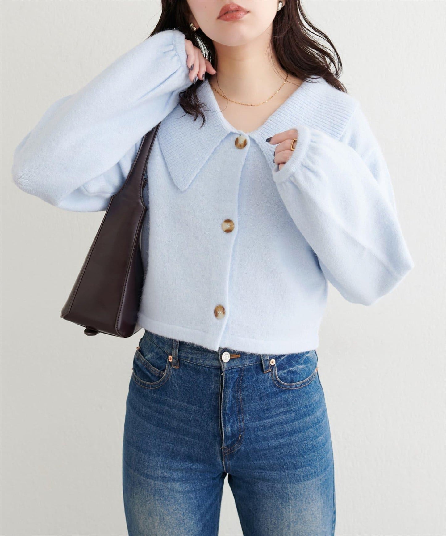 大翻領短款針織衫