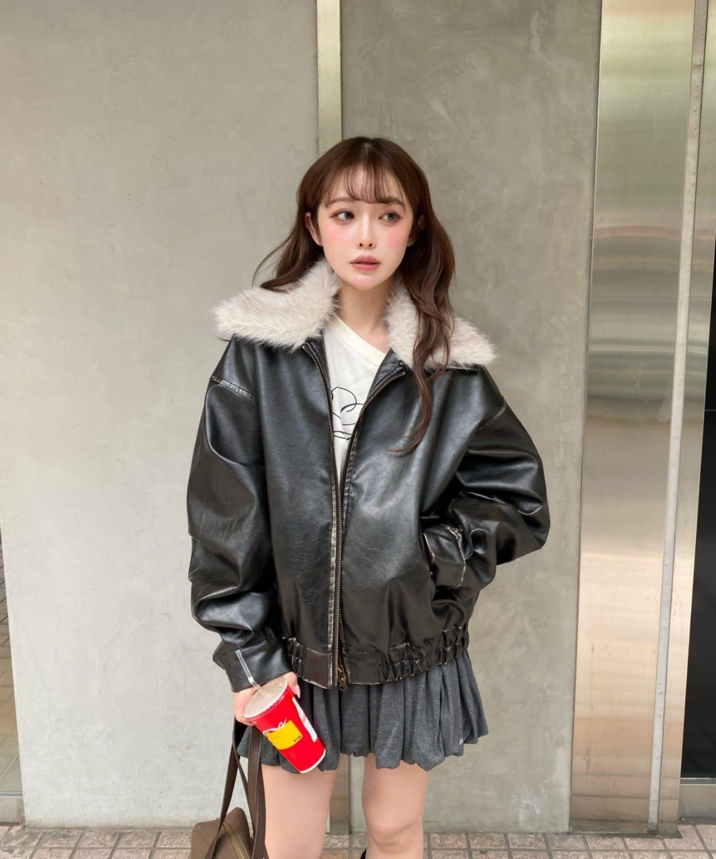 剪裁氣球袖迷你裙褲