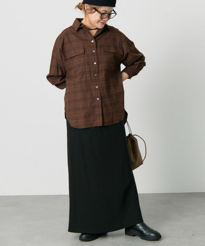 雙口袋磨毛格子襯衫