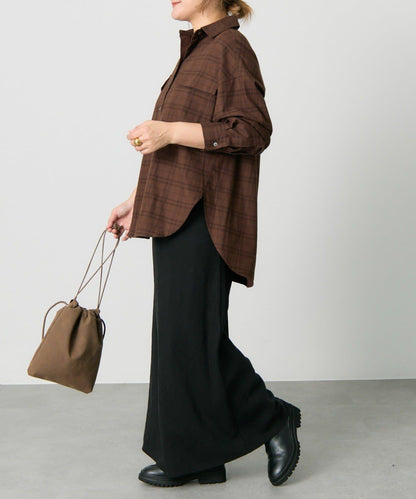 雙口袋磨毛格子襯衫