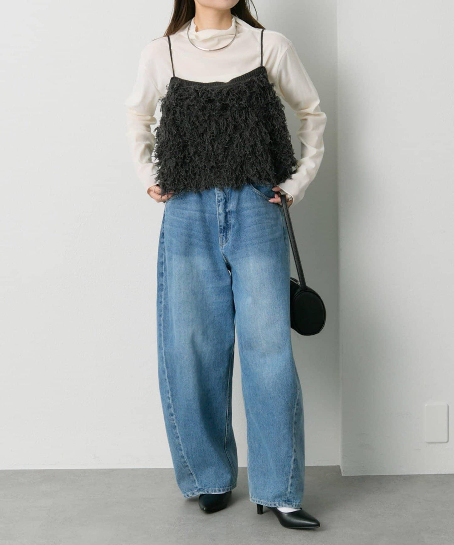 【/復刻】尼龍網紗天鵝絨高領上衣