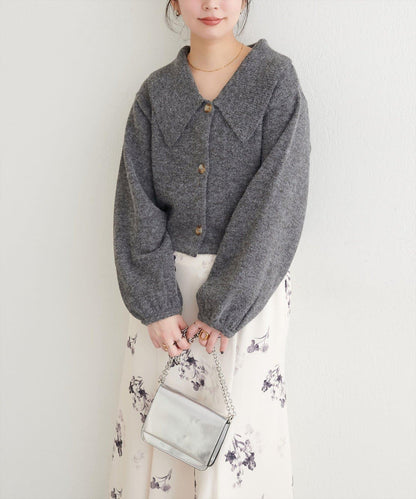 大翻領短款針織衫