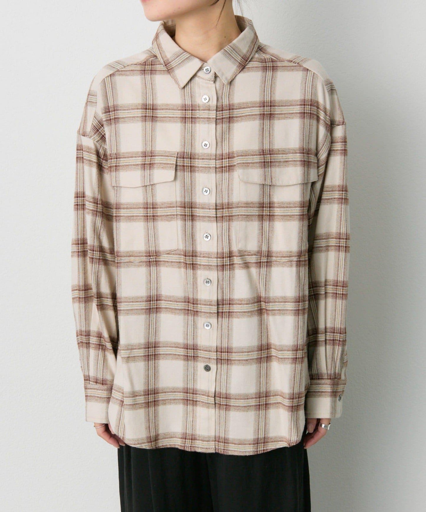 雙口袋磨毛格子襯衫