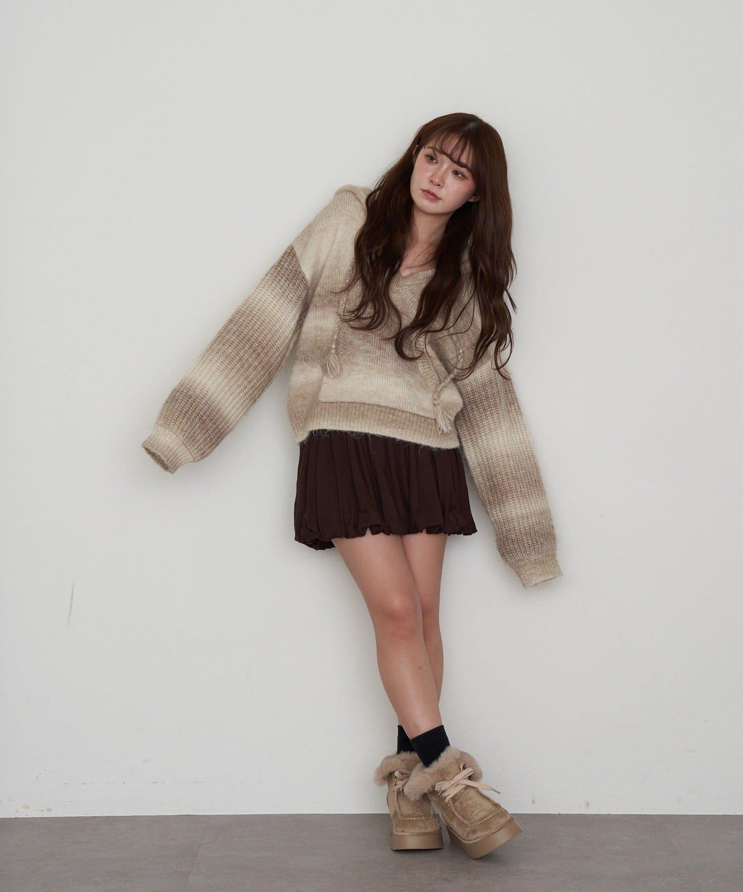 剪裁氣球袖迷你裙褲