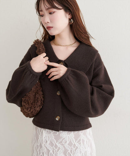 大翻領短款針織衫