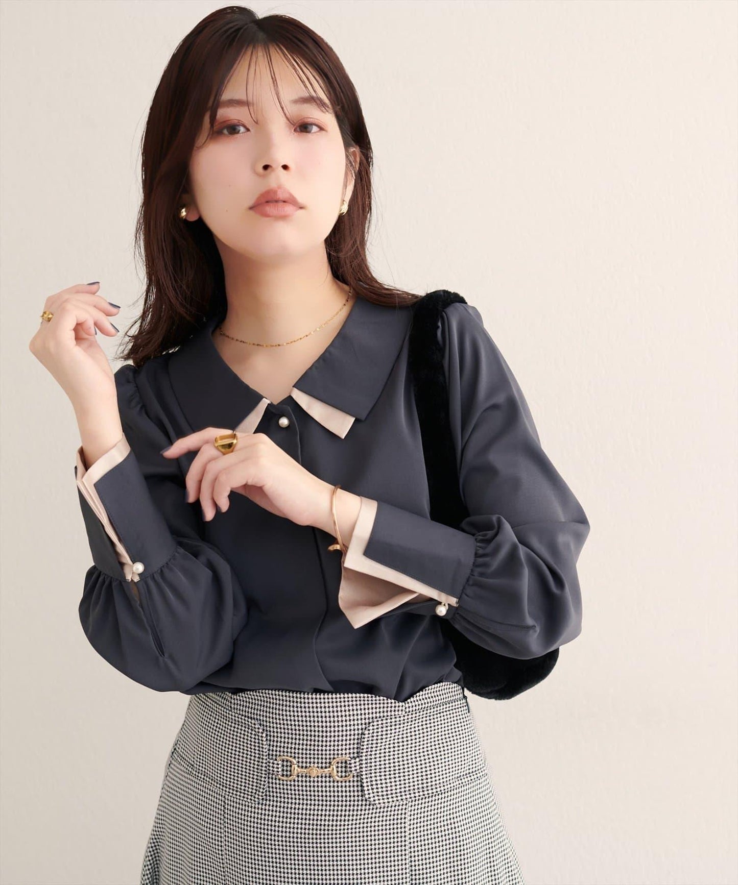 〈osono〉拼色疊領襯衫