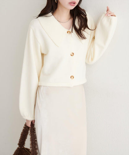 大翻領短款針織衫