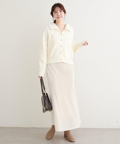 帶毛領單面羅紋針織開衫