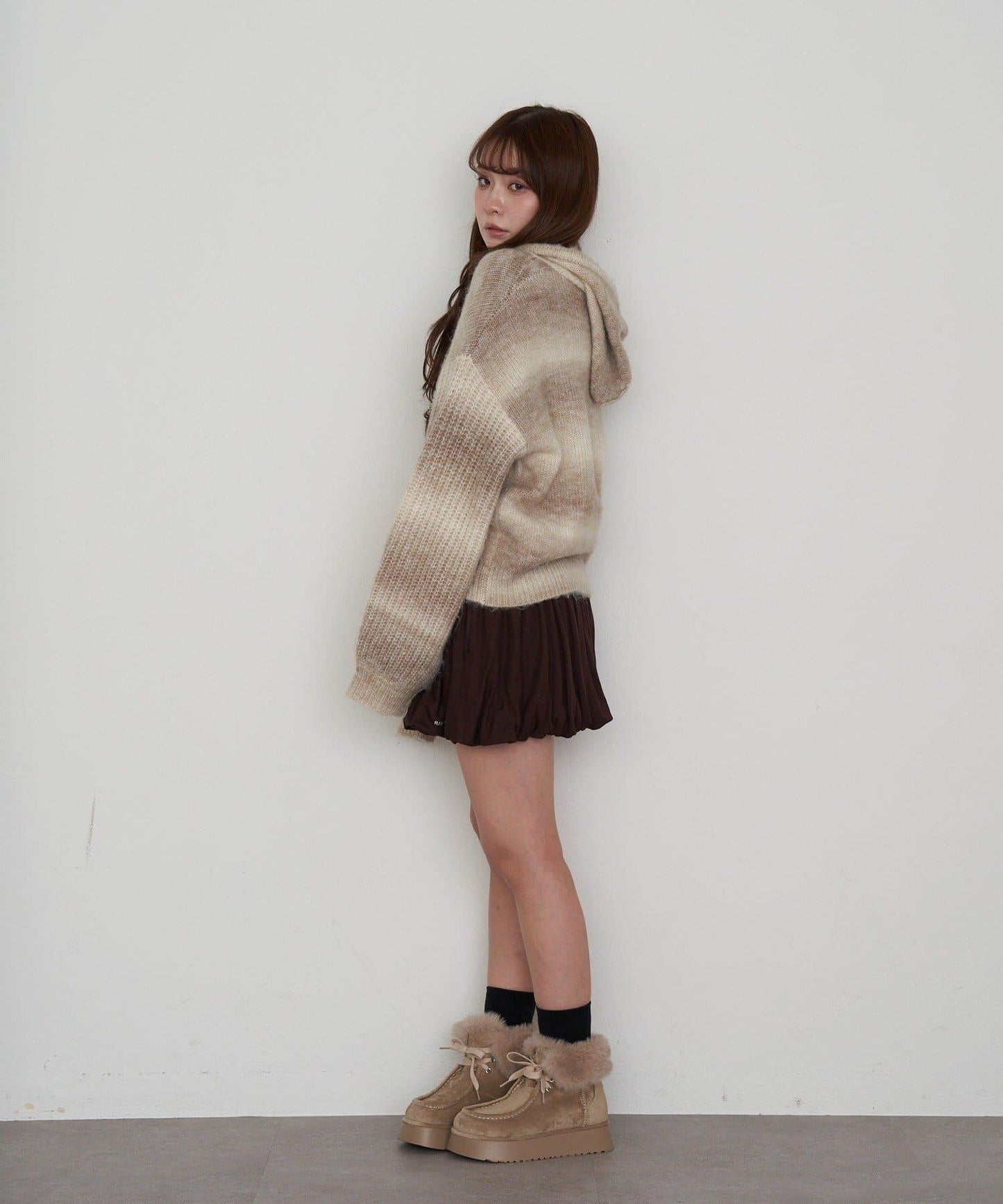 剪裁氣球袖迷你裙褲