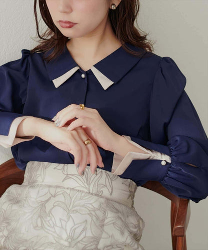 〈osono〉拼色疊領襯衫