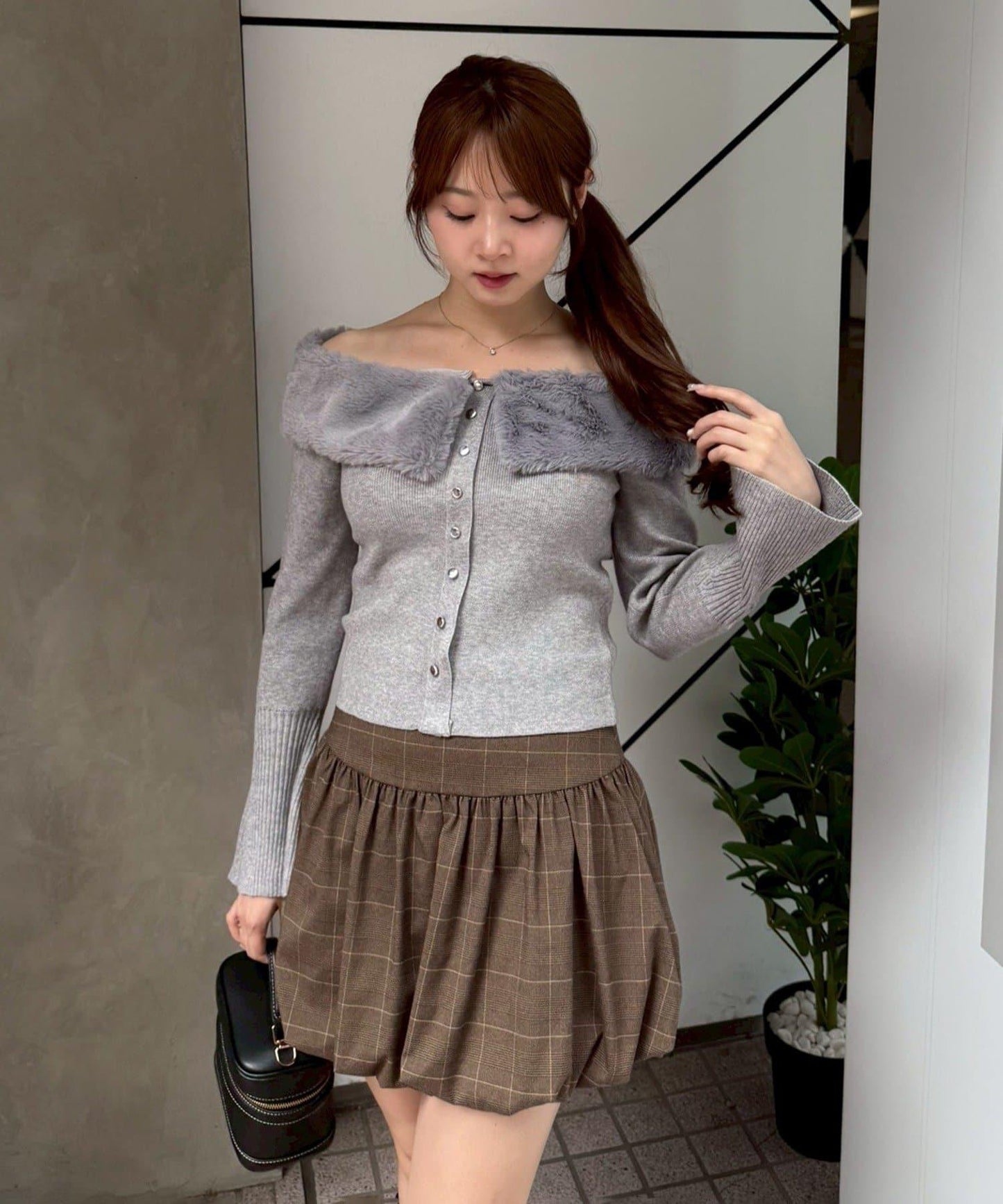 仿皮草翻領開衫