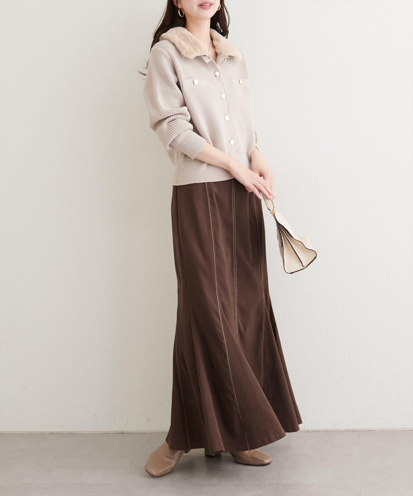 帶毛領單面羅紋針織開衫