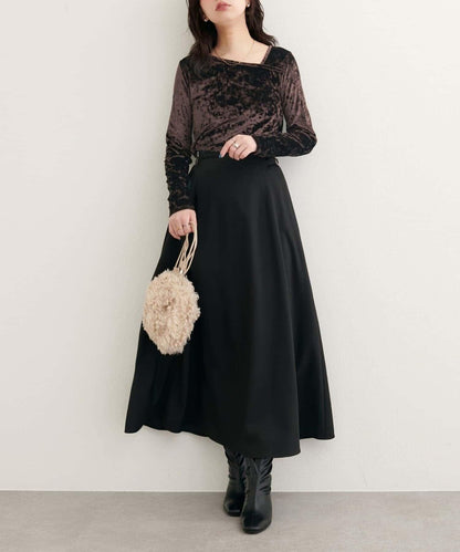 【natural couture】壓褶天鵝絨不對稱領套頭衫