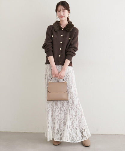 帶毛領單面羅紋針織開衫