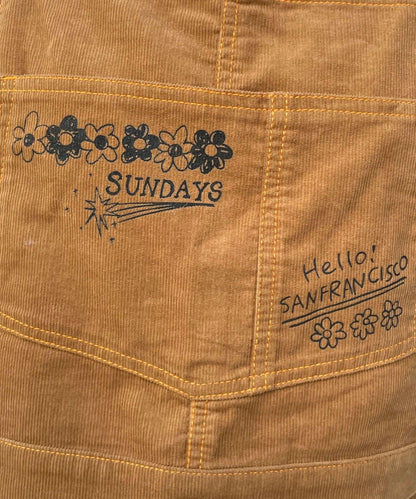 【HELLO.SANFRANCISCO/ハローサンフランシスコ】多穿法塗鴉燈芯絨拼色縫線揹帶褲