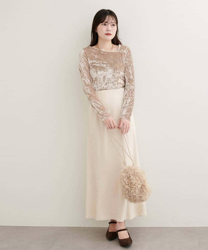 【natural couture】壓褶天鵝絨不對稱領套頭衫