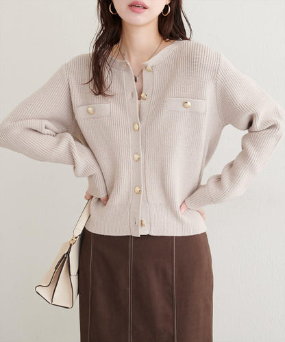 帶毛領單面羅紋針織開衫