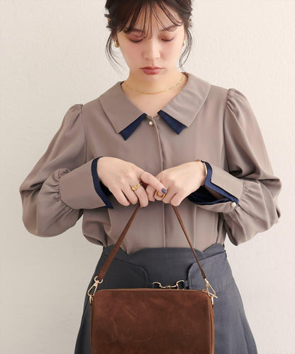 〈osono〉拼色疊領襯衫