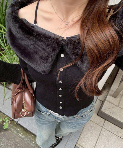 仿皮草翻領開衫