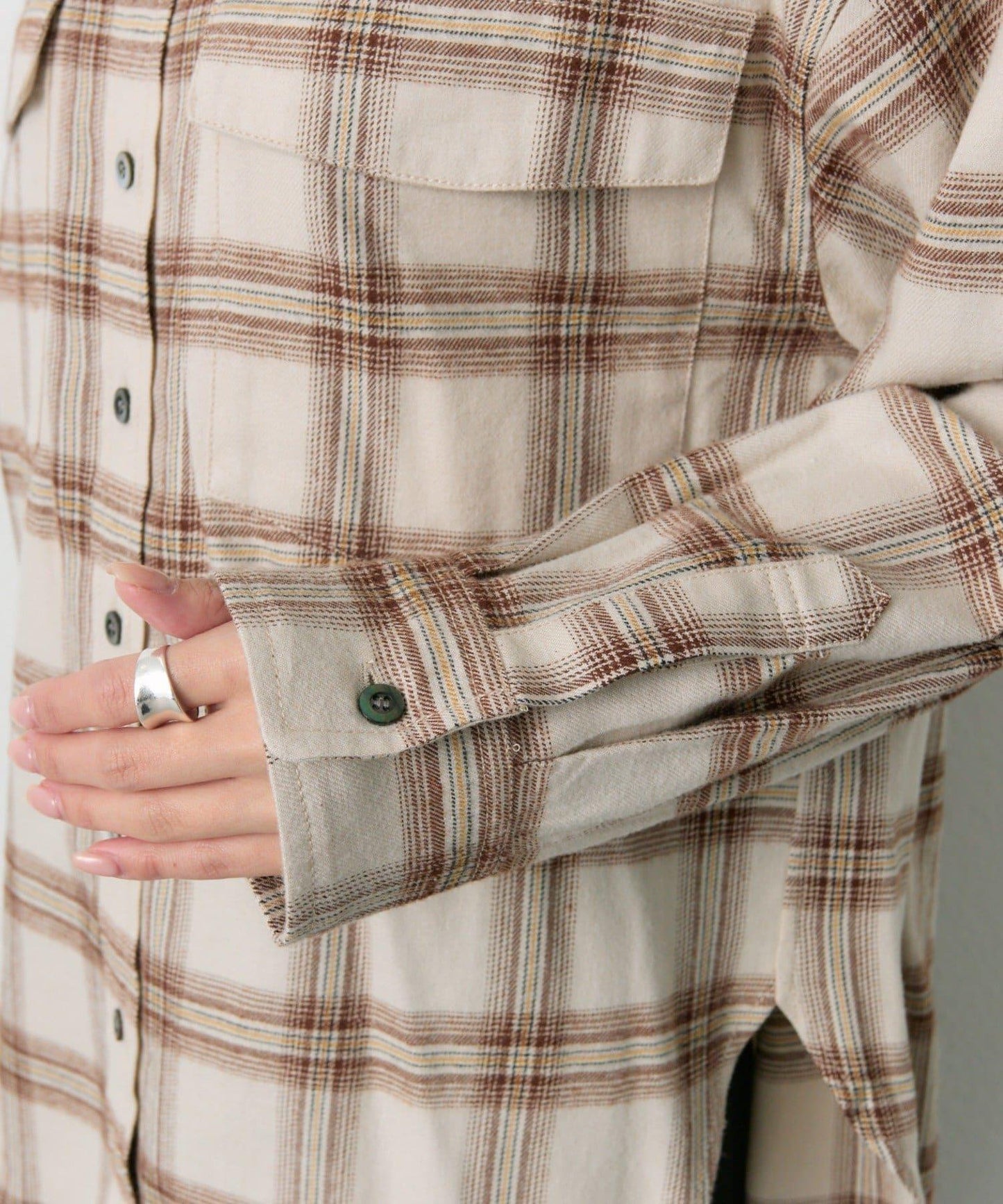 雙口袋磨毛格子襯衫